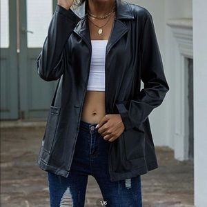 SHEIN PU LEATHER LAPEL NECK DUAL POCKET BLAZER